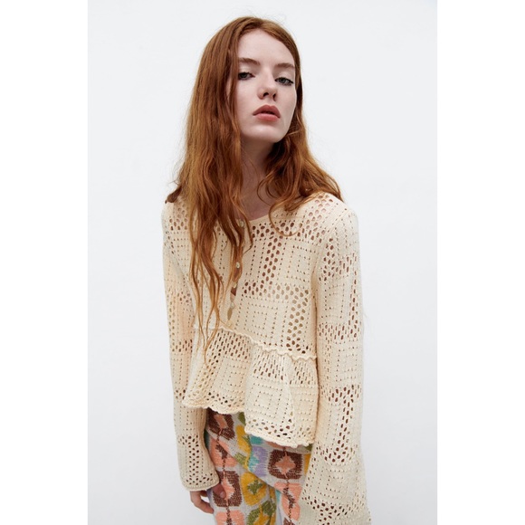 Zara Tops Zara Crocheted Knit Top Large Ecru Poshmark